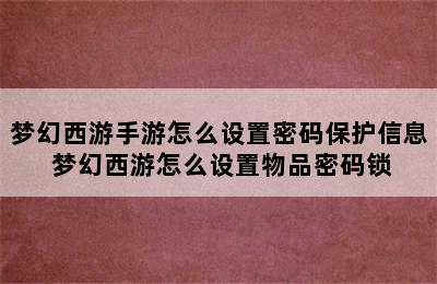 梦幻西游手游怎么设置密码保护信息 梦幻西游怎么设置物品密码锁